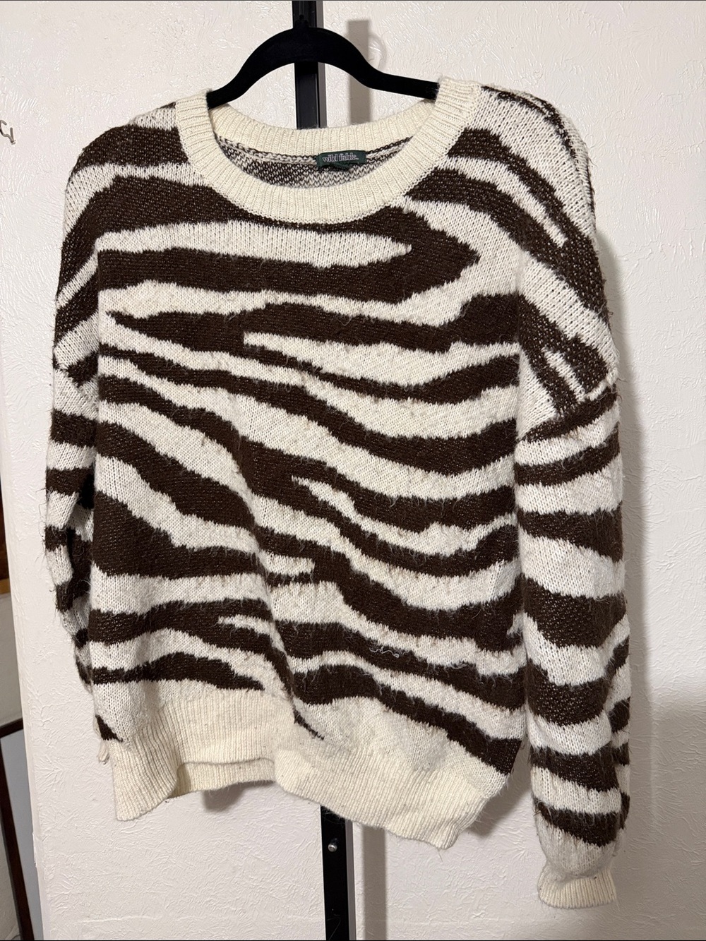 wild fable Brown & Cream Zebra-Print Crewneck Sweater